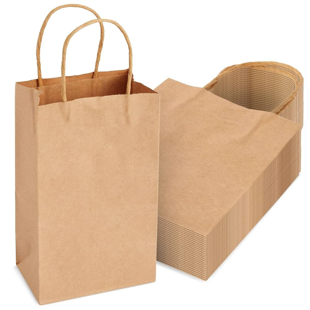 Juvale 24-Pack Small Gift Bags with Handles, 5.3x3x8.5 Inch Bulk Kraft Paper Material Brown Bags,... | Amazon (US)