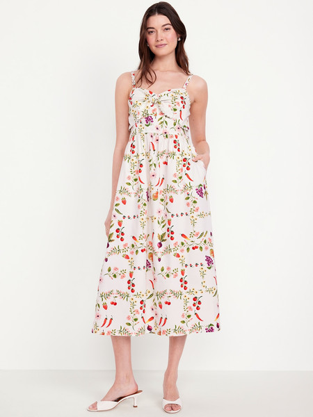 Fit & Flare Tie-Front Midi Dress | Old Navy (US)