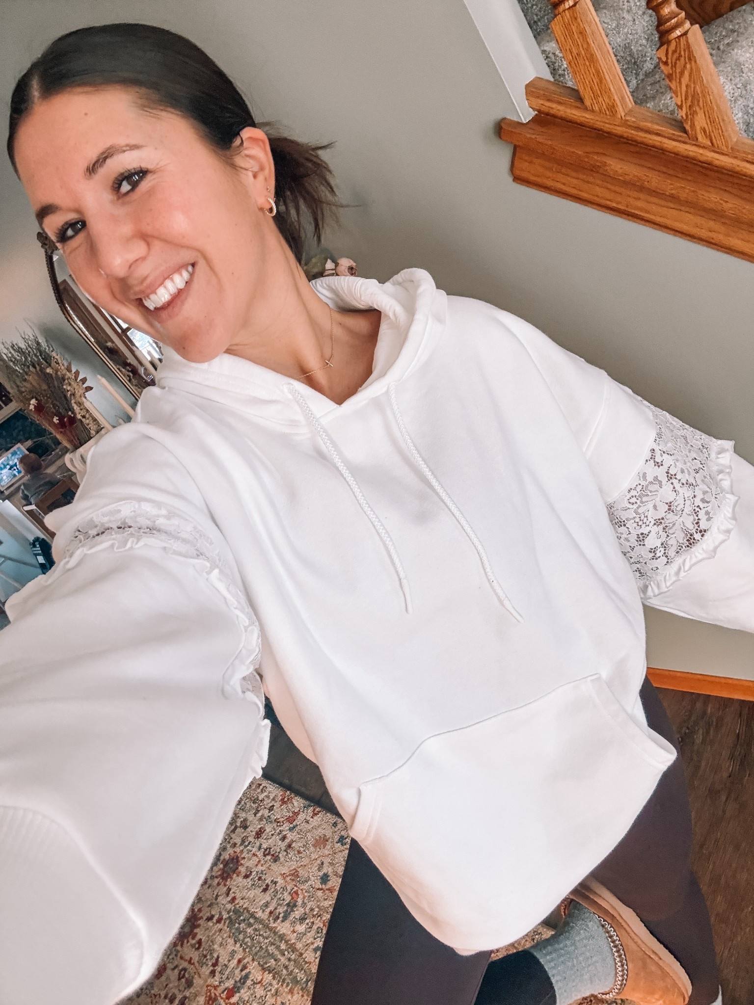 The cutest spring sweatshirt with lace details on the sleeves 😍 true oversized fit, wearing small 

Target finds 
Target style 
Spring outfit 
Winter outfit

#LTKootd #LTKValentine