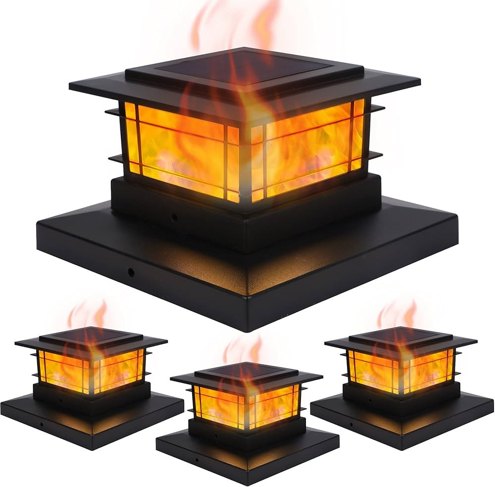 Dynaming 4 Pack Solar Flame Post Lights Outdoor, Solar Powered Fence Post Cap Lights, High Bright... | Amazon (US)