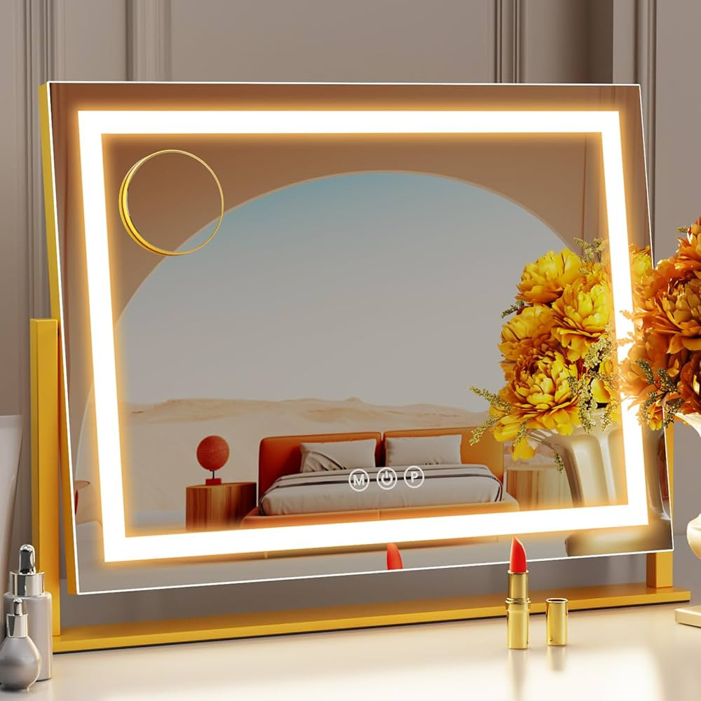 Lighted Makeup Mirror, 17.3"x13" Hollywood Vanity Mirror with Lights, Three Color Lighting Modes,... | Amazon (US)