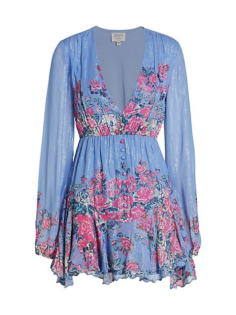 Metallic Stripe & Floral Minidress | Saks Fifth Avenue