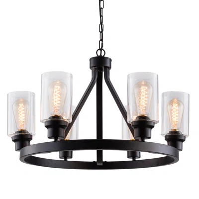 Modern Black Chandelier, Vintage Candle Farmhouse Ceiling Pendant Light Fixture with Glass Shade | Wayfair North America