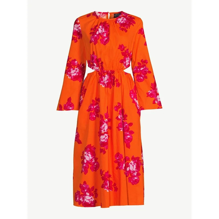 Scoop Women's Side Cut Out Midi Dress with Long Sleeves, Sizes XS-XXL | Walmart (US)