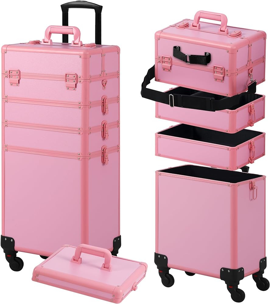 Makeup Train Case, Rolling Makeup Case with Lid, 5 in 1 Cosmetology Case on Wheels, Christmas Gif... | Amazon (US)