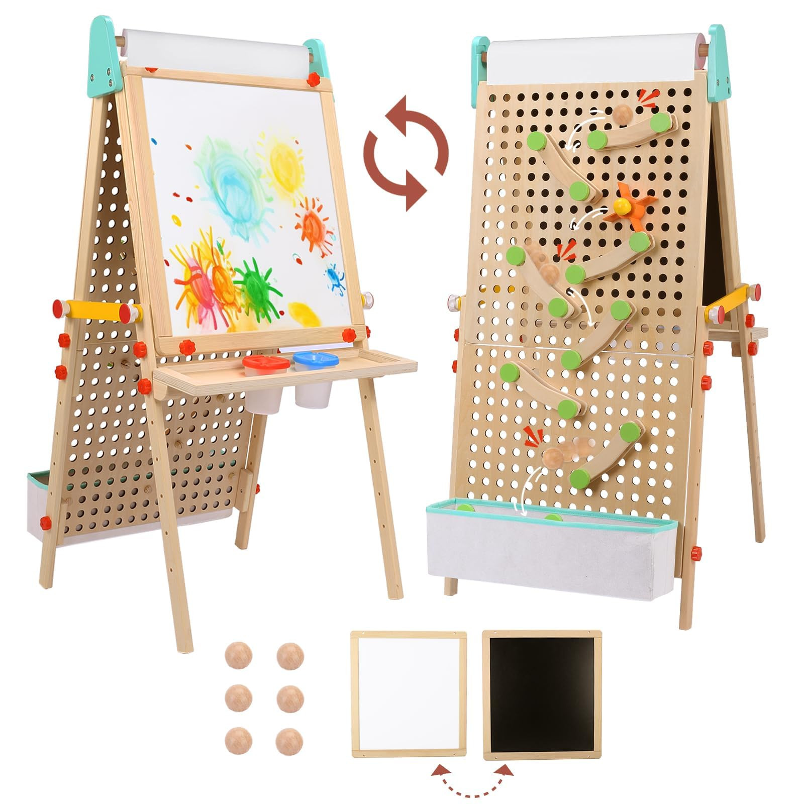 Kids Easel Wooden Marble Run for Kids, 4-in-1 Toddler Art Easel for Kids 3+ Painting Station Stan... | Amazon (US)