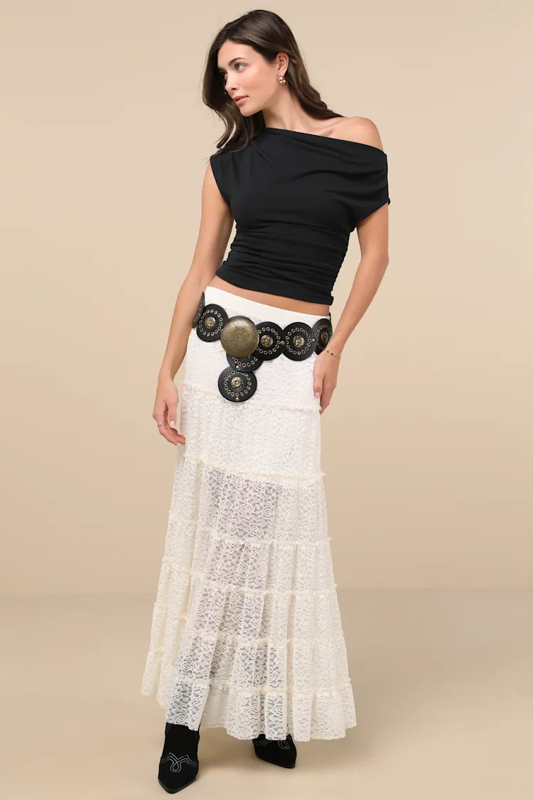 Huntleigh Ivory Lace Tiered Maxi Skirt | Lulus