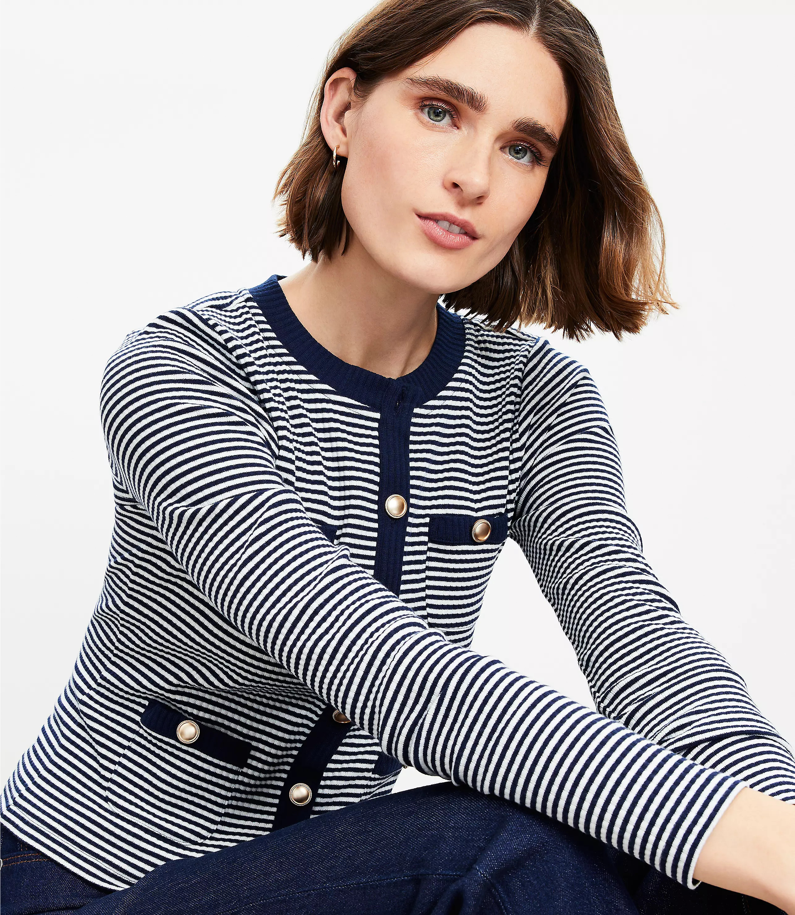 Striped Pocket Cardigan Top | LOFT