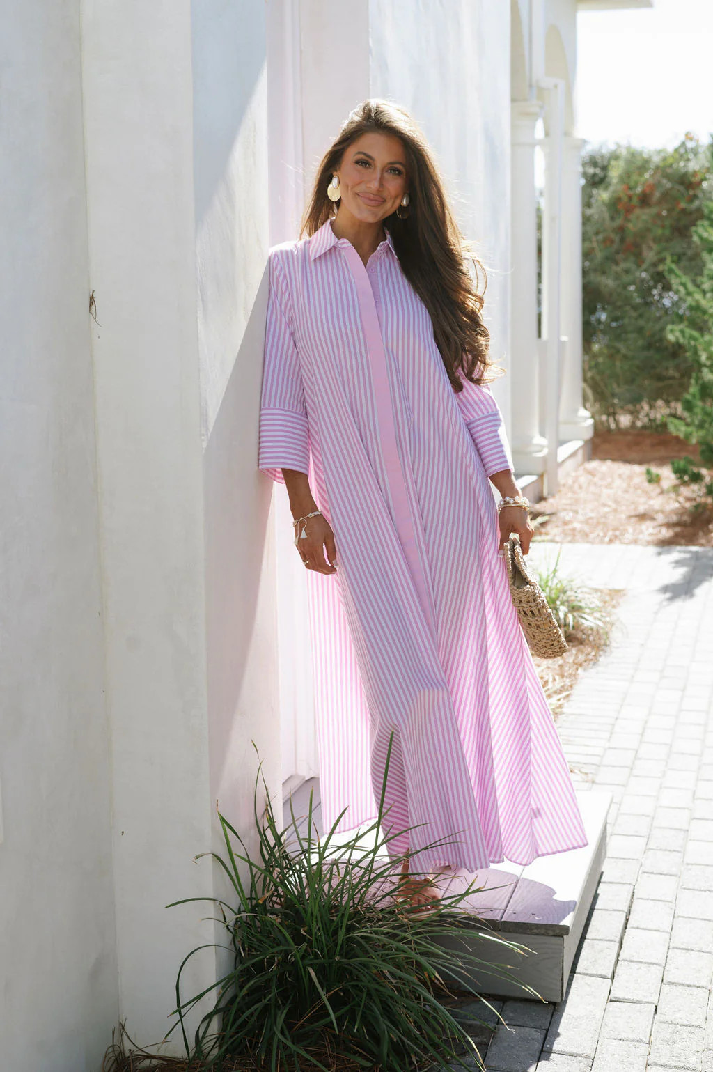 Archer Striped Shirt Dress-Off White/Orchid | These Three