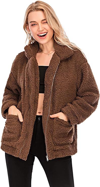 Comeon Women's Faux Fur Jacket Shaggy Jacket Winter Fleece Coat Outwear Shaggy Shearling Jacket | Amazon (US)
