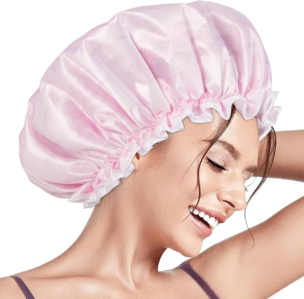 Aquior Shower Caps, Reusable Shower Cap for Women, Double Layer Waterproof Hair Cap, Large Size f... | Amazon (US)