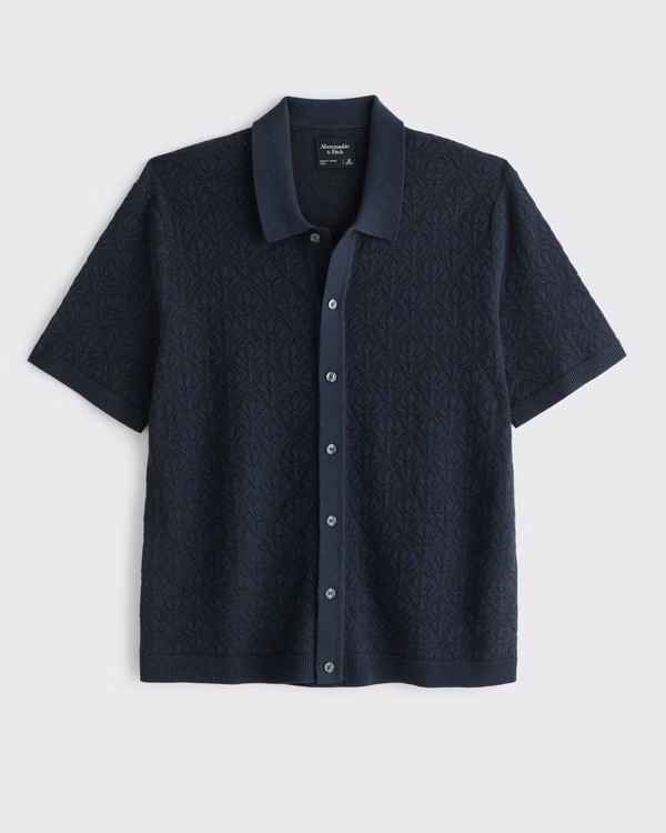 Men's Jacquard Button-Through Sweater Polo | Men's Tops | Abercrombie.com | Abercrombie & Fitch (US)