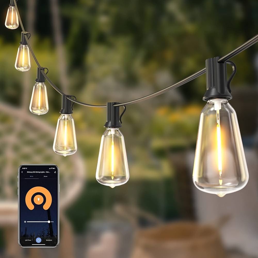 XMCOSY+ Outdoor String Lights, 100Ft Smart Patio Lights LED 2200K, 45 ST38 Shatterproof Bulbs, Wo... | Amazon (US)