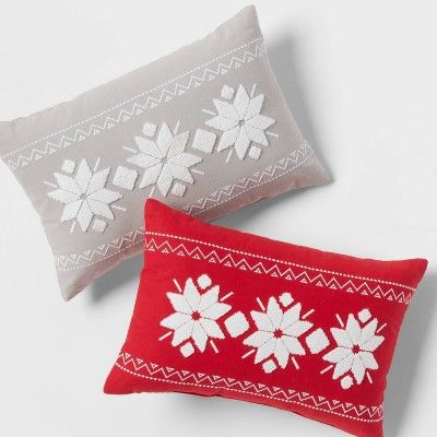 Fair Isle Embroidered Cotton Lumbar Christmas Throw Pillow - Wondershop™ | Target