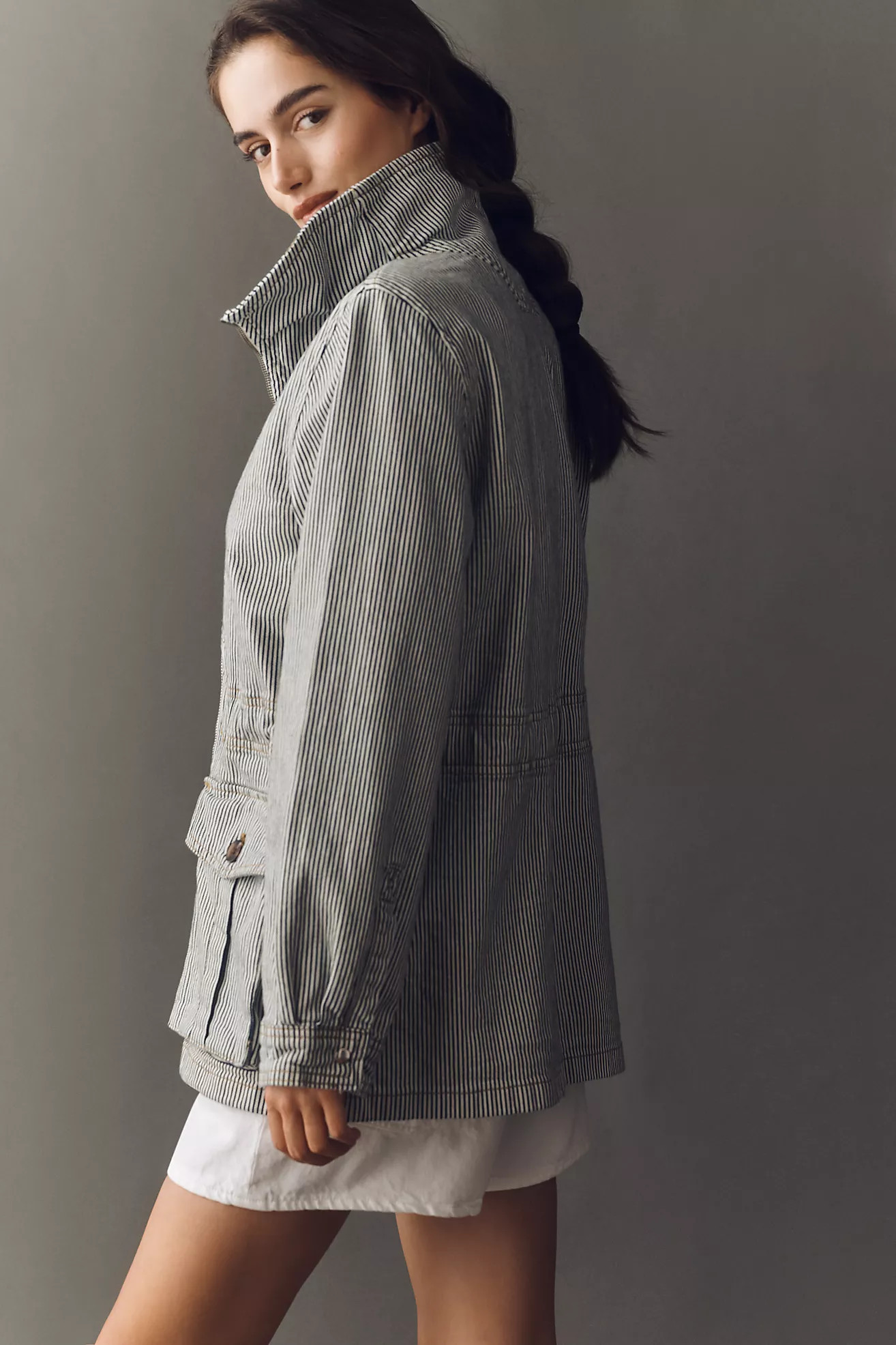 Maeve Sailor Stripe Denim Utility Jacket | Anthropologie (US)