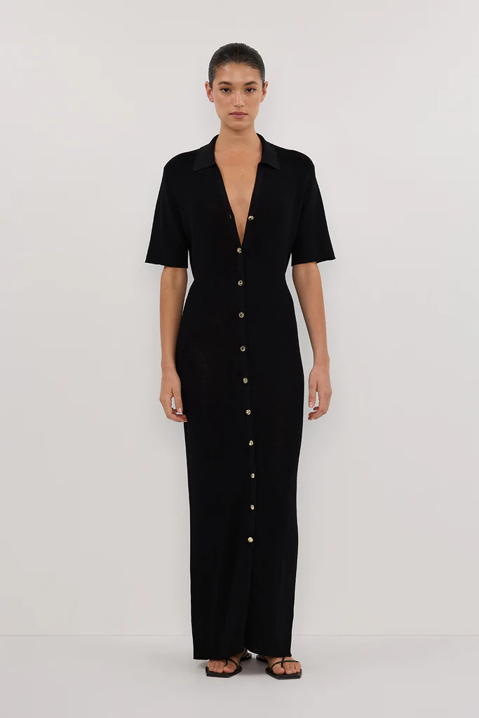 LIAM BLACK KNIT POLO MAXI DRESS | DISSH