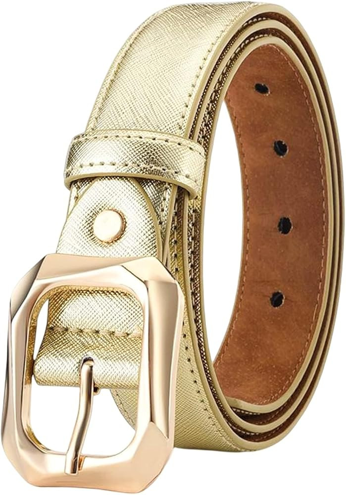 Women Gold Leather Belts Sparkly Jeans Pants Belt Shiny Club Party Dresses Belt | Amazon (US)