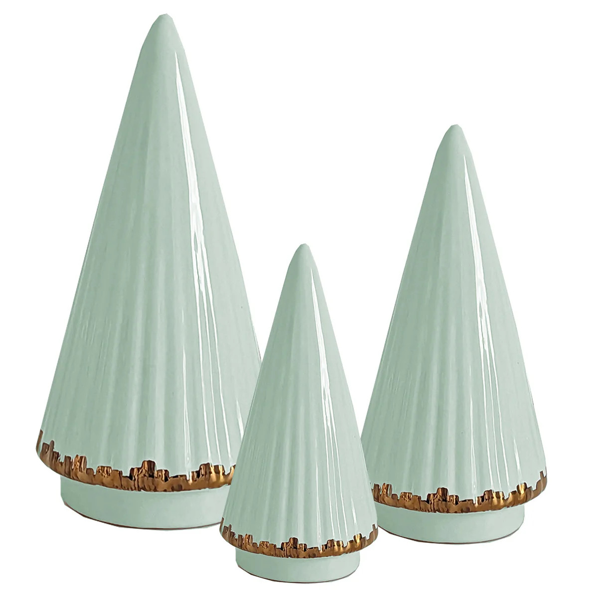 Sea Glass Fluted Christmas Trees with 22K Gold Brushstroke Accent | Ruby Clay Company