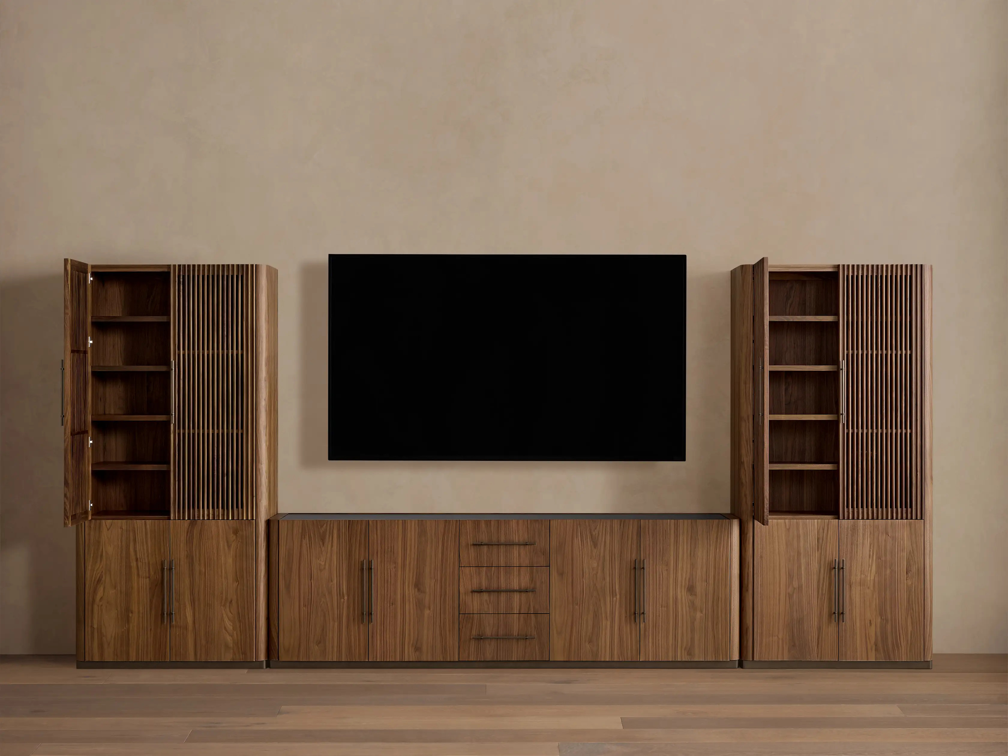 Piermont Modular Reeded Media Cabinet Set With Drawers | Arhaus