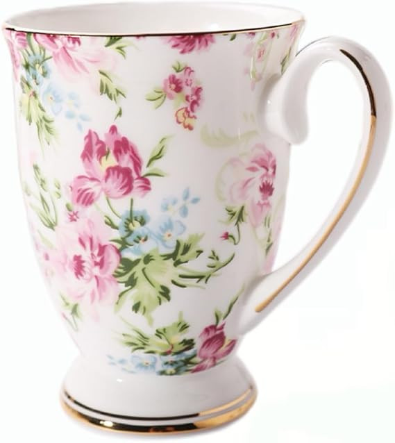 Floral Coffee Mug Bone China Tea Mugs for Women, 10 oz Porcelain Coffee Mugs Ceramic Tea Cup Teac... | Amazon (US)