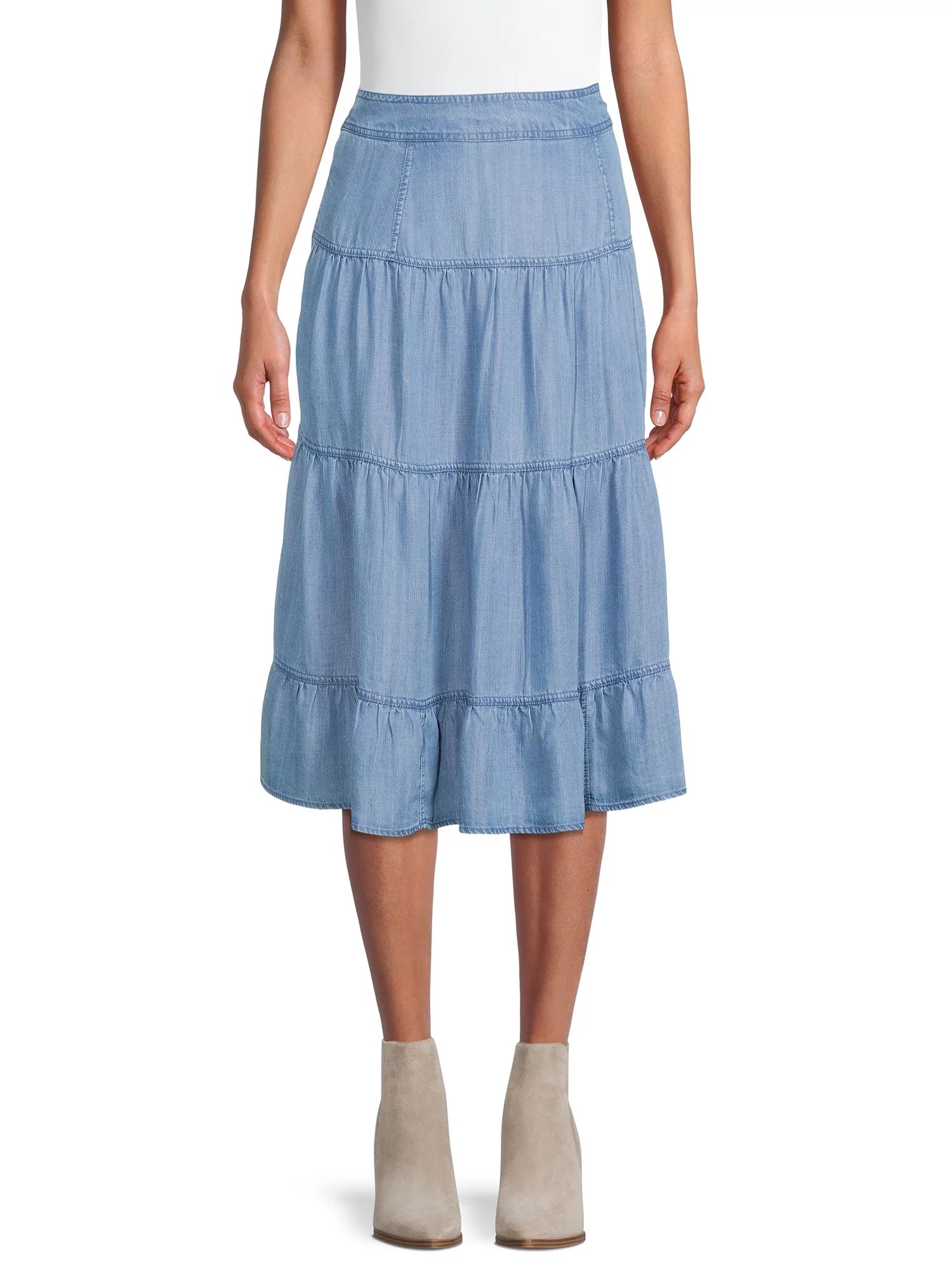 Time and Tru Women's Soft Tencel Tiered Midi Skirt | Walmart (US)
