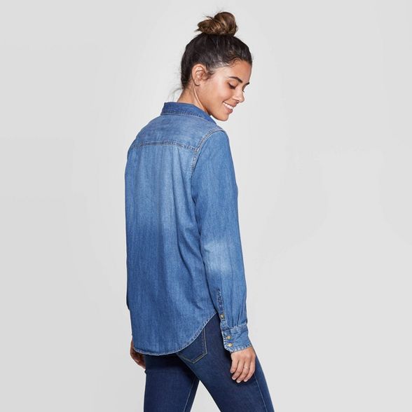 Women's Long Sleeve Labette Denim Woven Shirt - Universal Thread™ Blue | Target