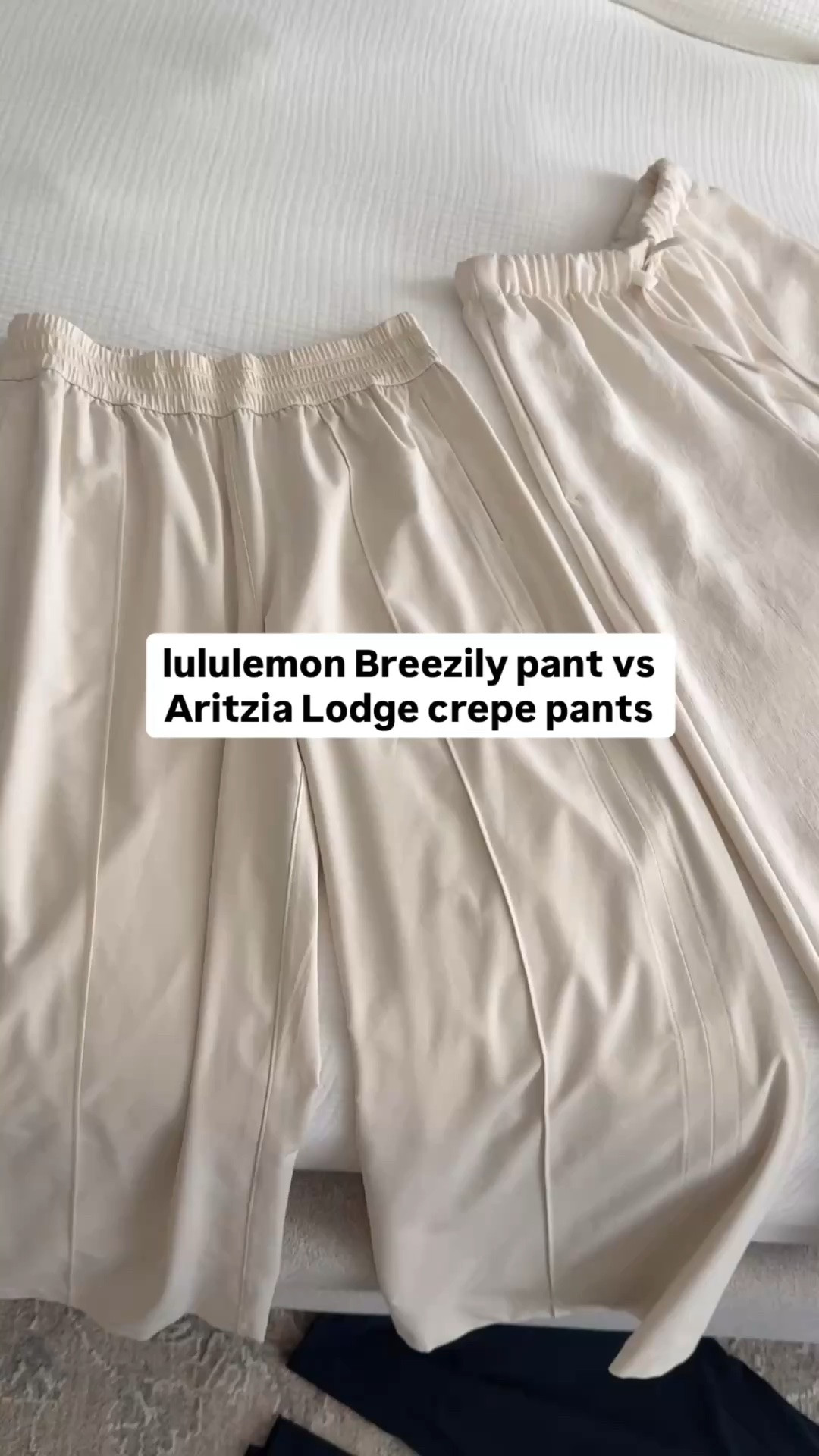 lulu Breezily: lightweight, technical active-style fabric that I can see myself also wearing for days with physical activity, light hiking, getting sweaty. Remember that ivory and taupe breezily pants are double layered, so the other colors are the most lightweight.

Aritzia Crepette Lodge: more elevated, substantial weight drape fabric that works well for the office and even dressier dinner occasions too. Weight is thicker than the Breezily.

Both styles come in different lengths and cropped versions. 

Summer travel style , petite mom outfits, airport looks

#LTKActive #LTKPetite #LTKTravel