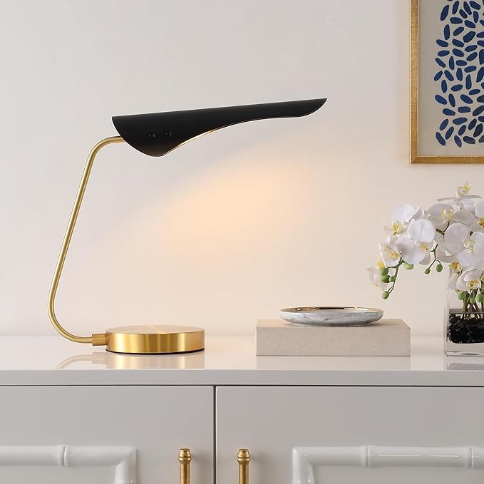 SAFAVIEH Lighting Collection Fynn Black/Brass 17-inch Table Lamp (LED Bulb Included) | Amazon (US)