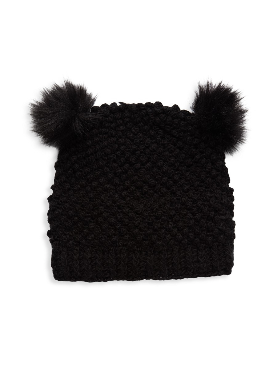 Surell Kid's Cable-Knit Faux Fur Pom-Pom Beanie - Black | Saks Fifth Avenue OFF 5TH