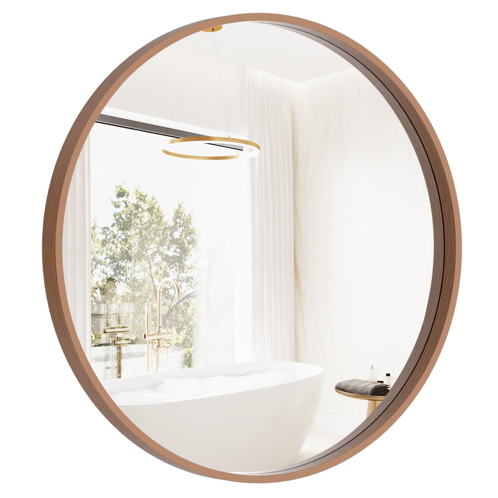 HOMECOOKIN Round Wood Mirror, 24" Round Bathroom Wall Mirror Circle Mirrors for Wall Decor, Vanit... | Amazon (US)