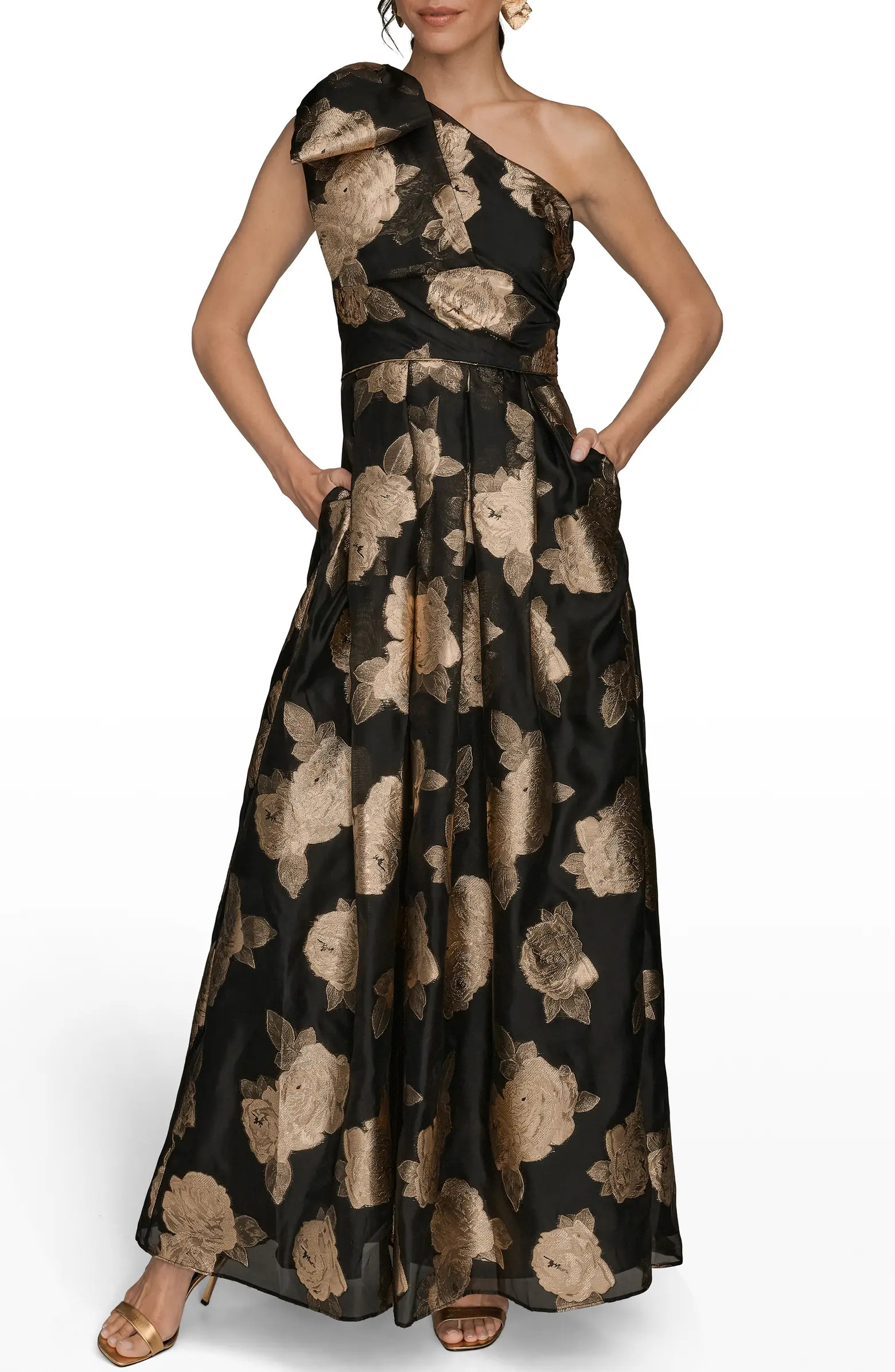 Donna Karan New York One-Shoulder Metallic Jacquard Gown | Nordstrom | Nordstrom