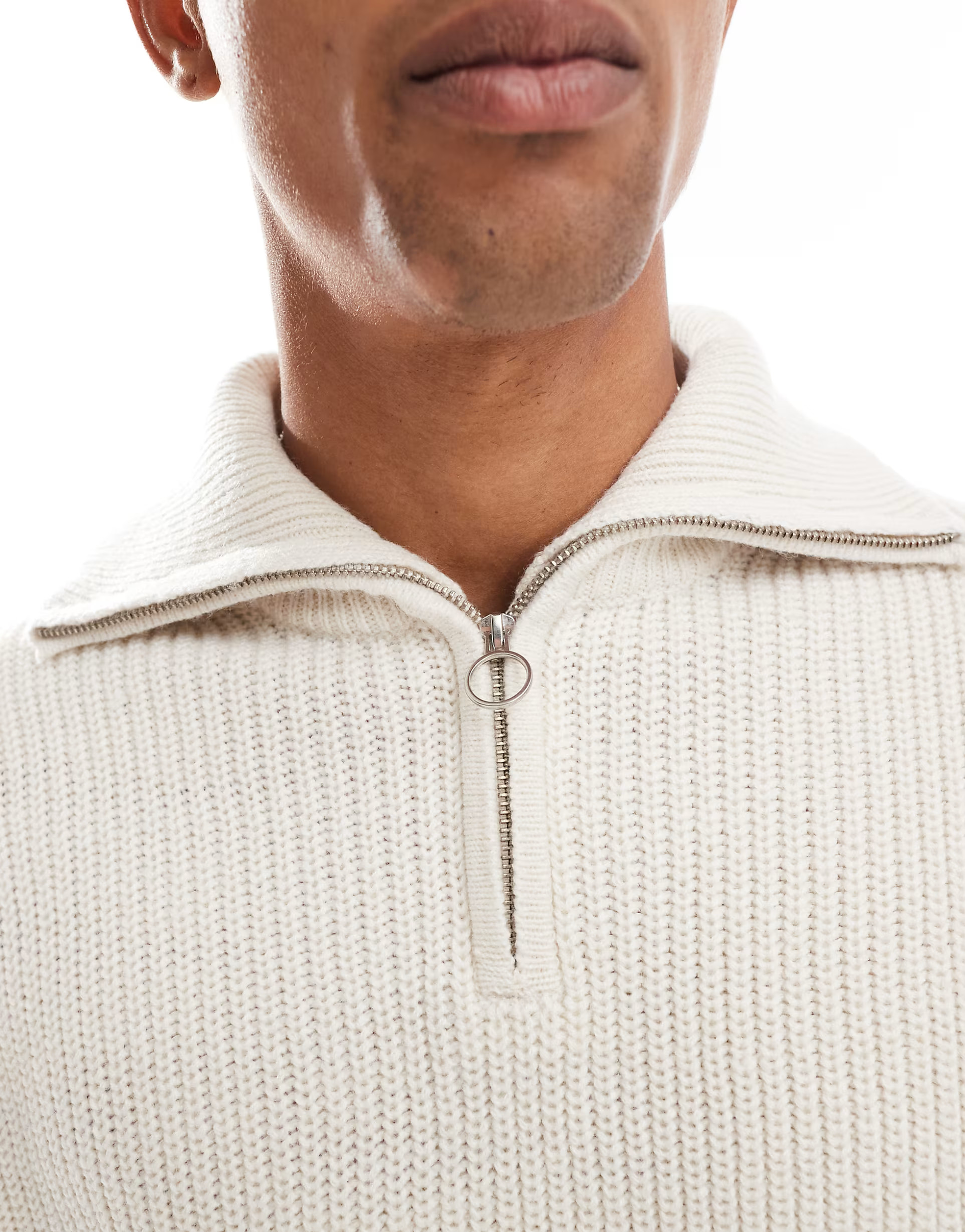 Bershka knitted 1/4 zip jumper in ecru | ASOS (Global)