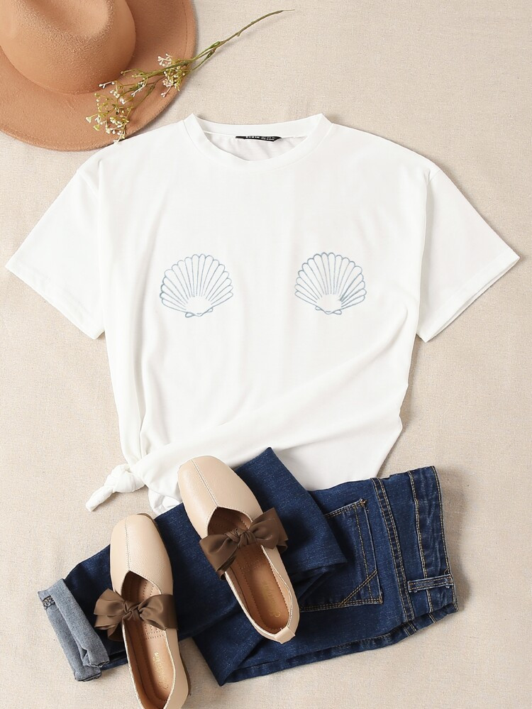 Shell Print Round Neck Tee | SHEIN