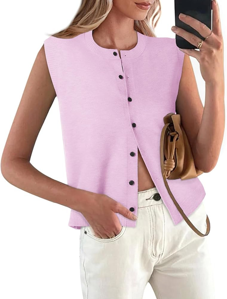 Womens Sweater Vest Summer Crewneck Button Down Tank Tops 2025 Trendy Sleeveless Knit Cardigan Cr... | Amazon (US)