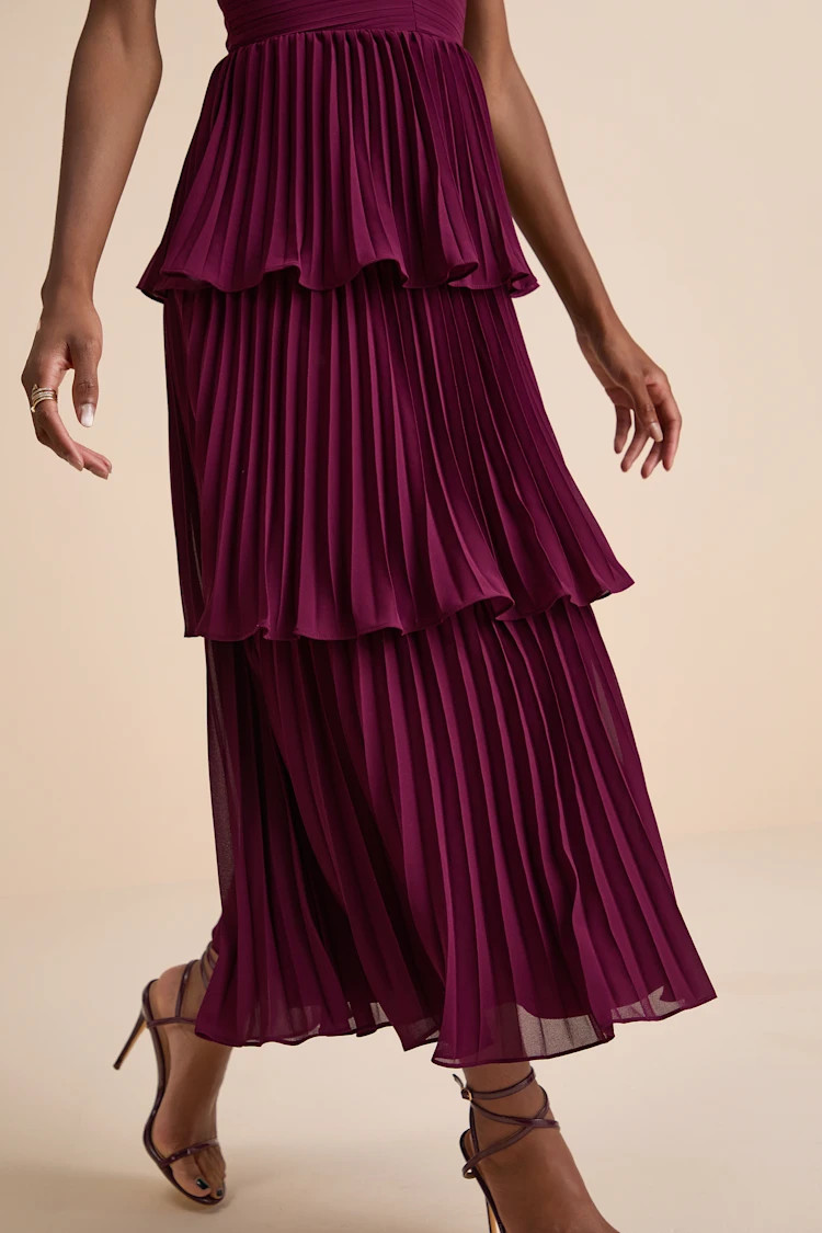 Seriously Sensational Plum Strapless Tiered Midi Dress | Lulus