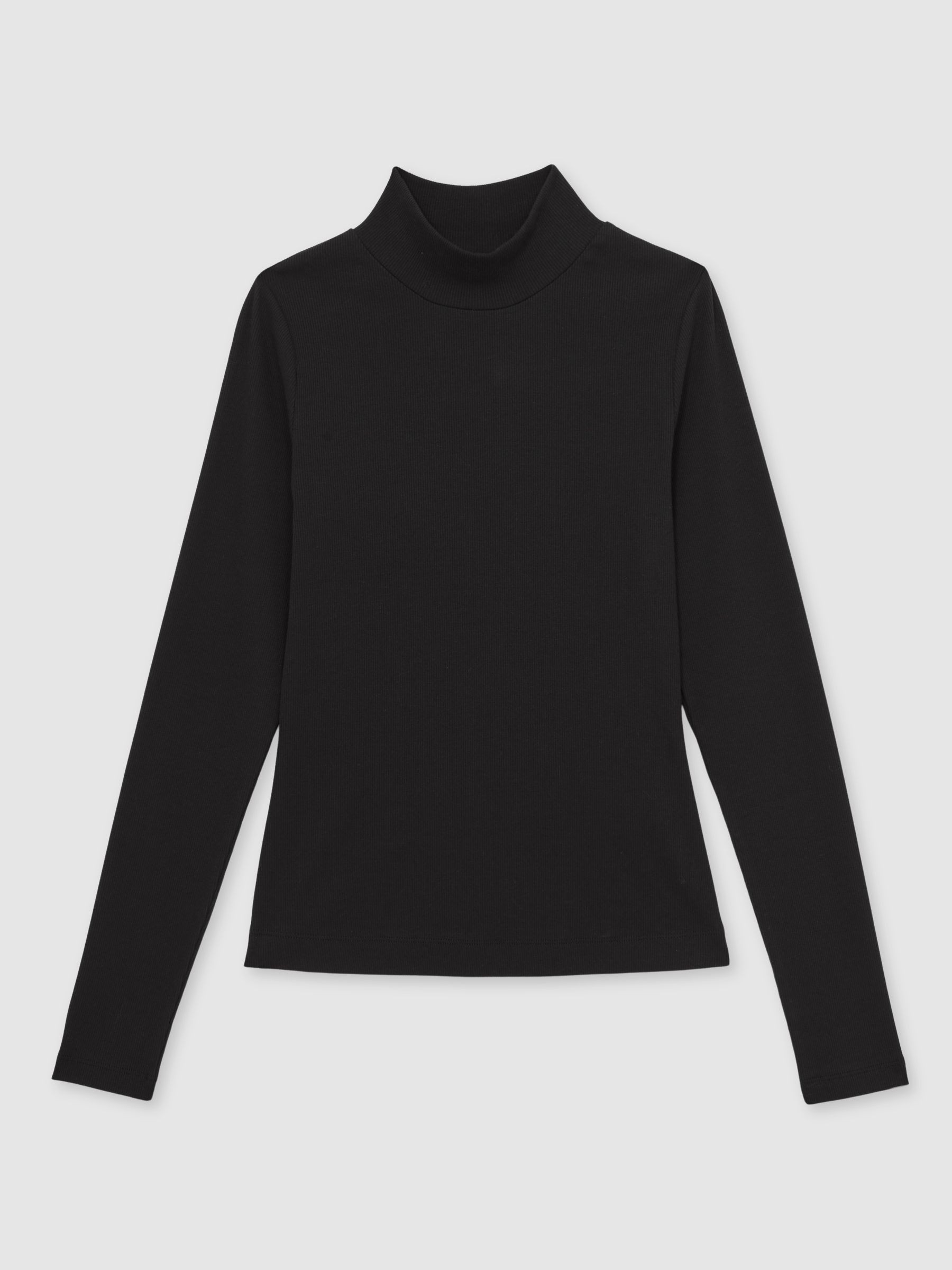 Reiss Stretch-Cotton Funnel-Neck Top in Black - REISS | Reiss UK