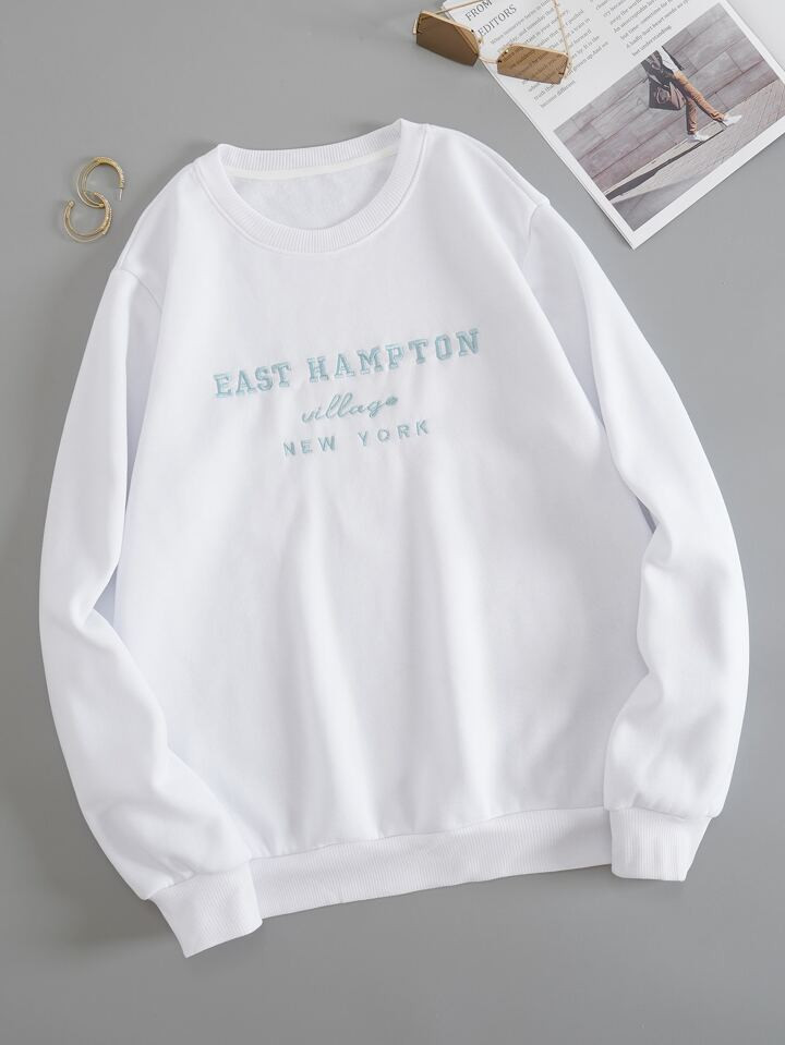 SHEIN EZwear Letter Embroidery Thermal Lined Pullover | SHEIN