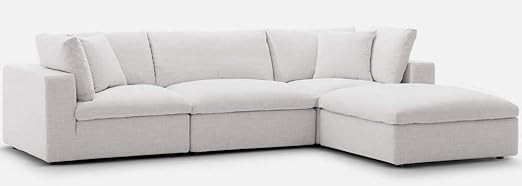 Modway Commix Down Down Filled Overstuffed 4 Piece Sectional Sofa Set, Seating for 3 - Ottoman, B... | Amazon (US)