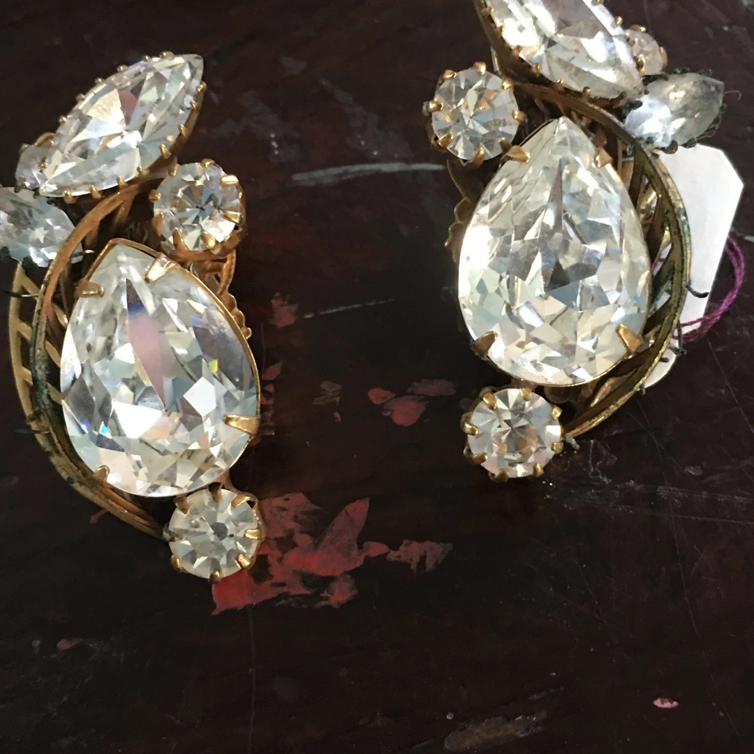 Robèrt clip on rhinestone earrings in gold settings circa 1950s,fan up | Etsy (US)
