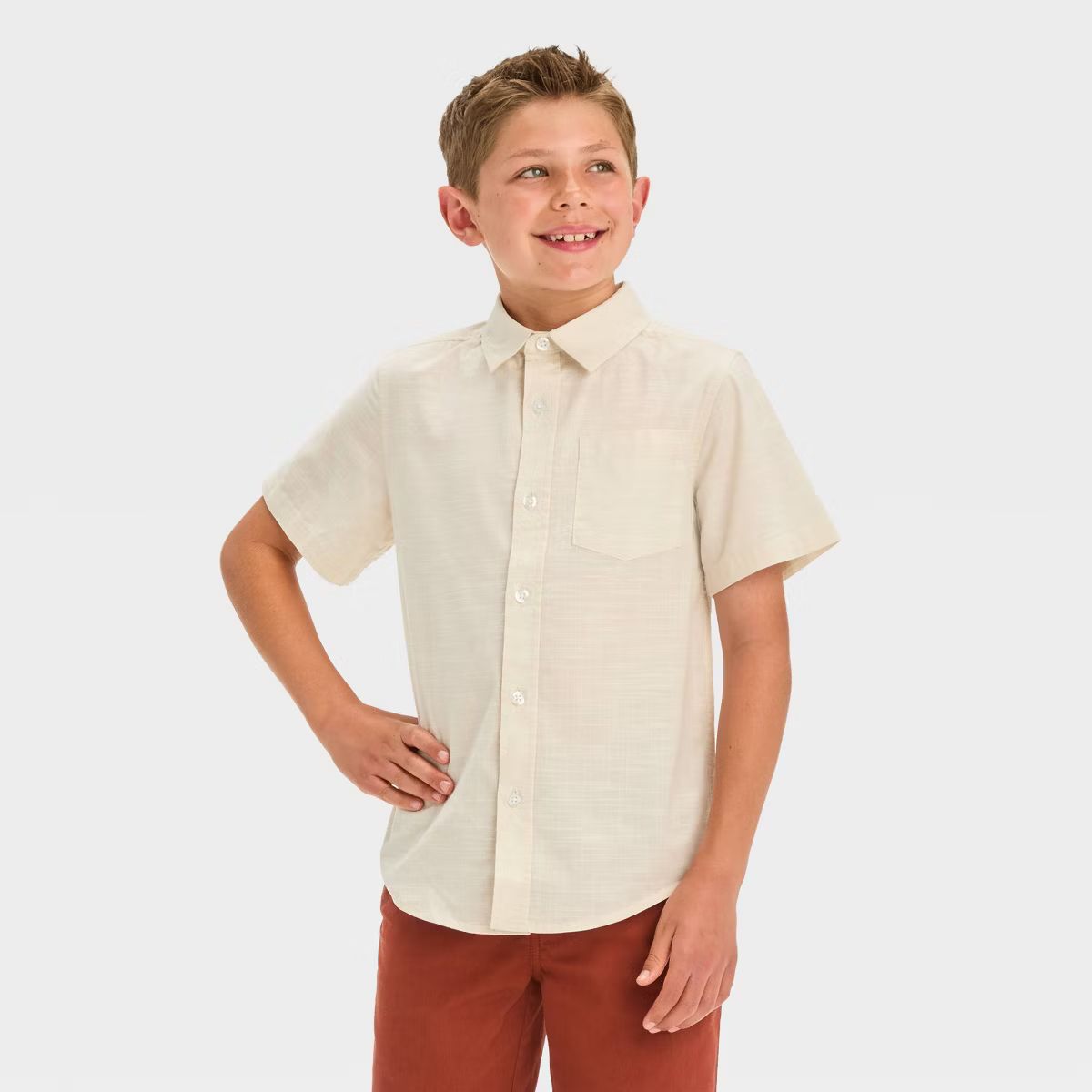 Boys' Short Sleeve Poplin Button-Down Shirt - Cat & Jack™ | Target