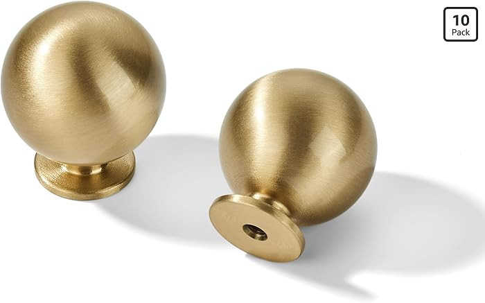 khtumeware 10-Pack 100% Solid Brass Cabinet Knobs, Round Ball Gold Knobs for Dresser Drawer, 1.1-... | Amazon (US)