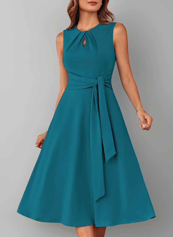 GRACE KARIN Damen A-Linien-Midikleid \u00c4rmelloses Rundhalskleid mit G\u00fcrteltaschen Party C... | Amazon (DE)