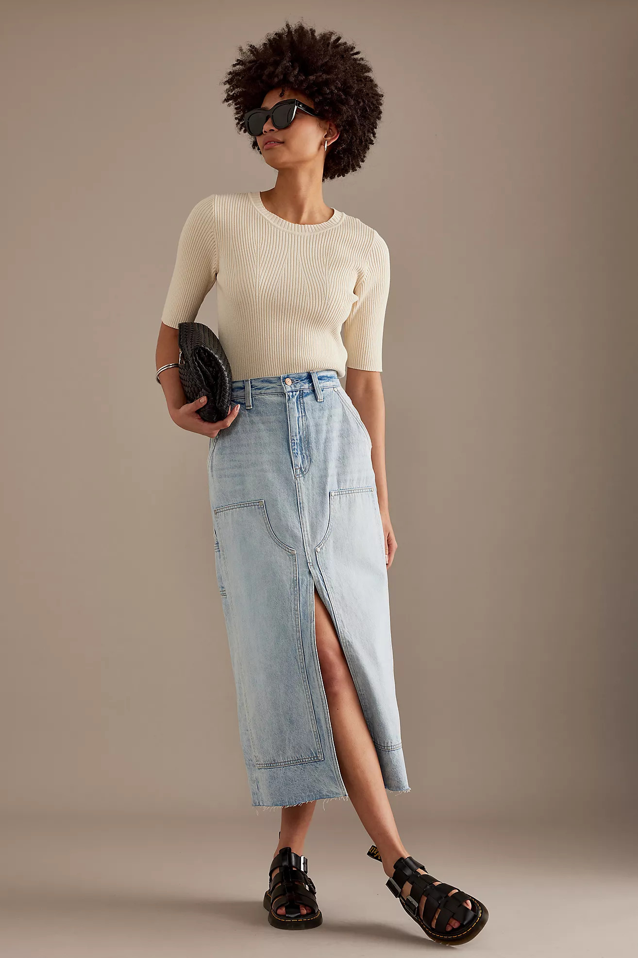 Pistola Alice Denim High-Rise Split-Front Midi Skirt | Anthropologie (UK)