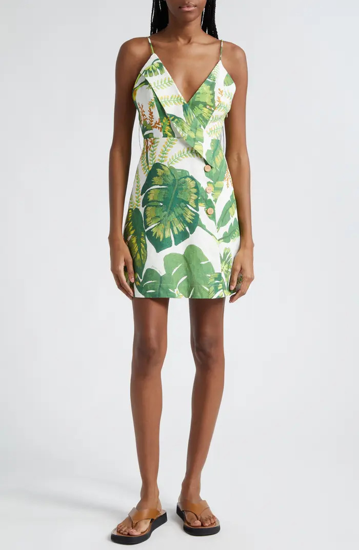 FARM Rio Tropical Forest Button Front Linen Minidress | Nordstrom | Nordstrom