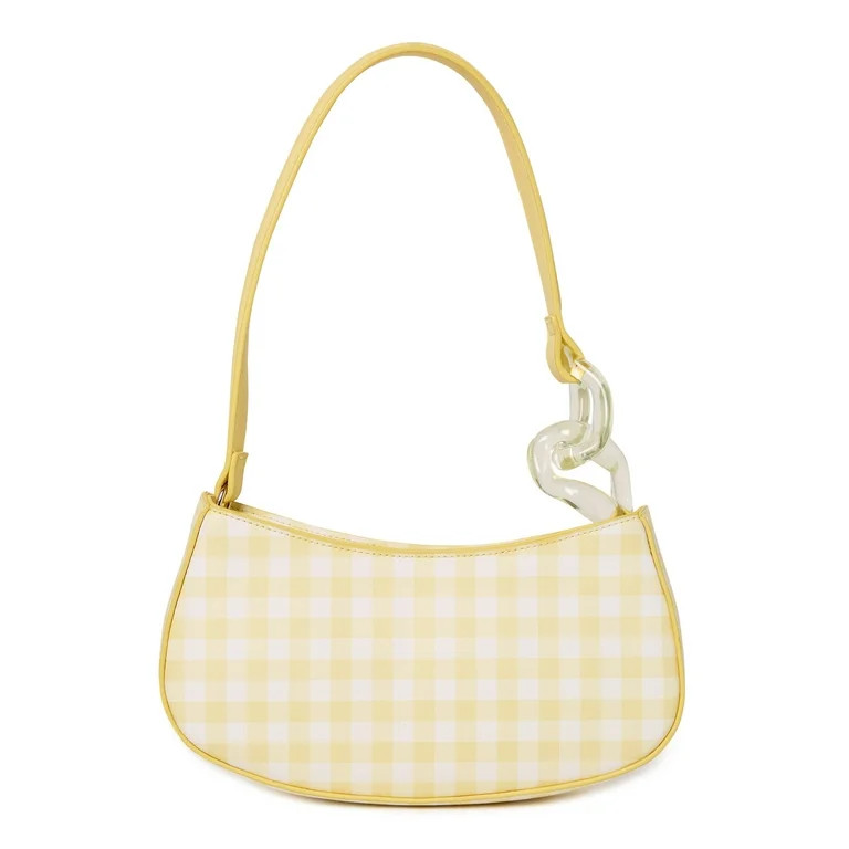 No Boundaries Women's Top Zip Shoulder Bag, Yellow Check | Walmart (US)