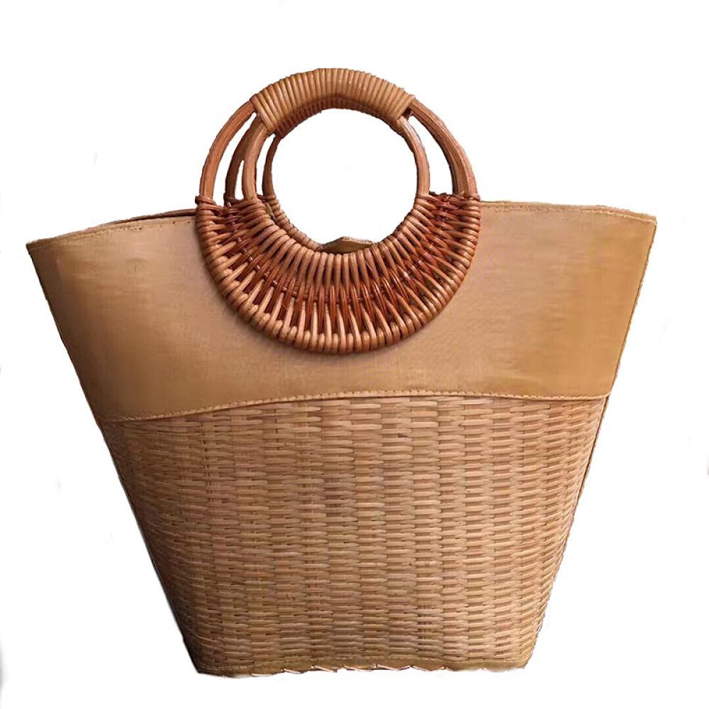 ZYYMMNN Big Capacity Bamboo Woven Handbag Big Shopping Basket Bag Women Bag Circle Handle Design Ret | Amazon (US)