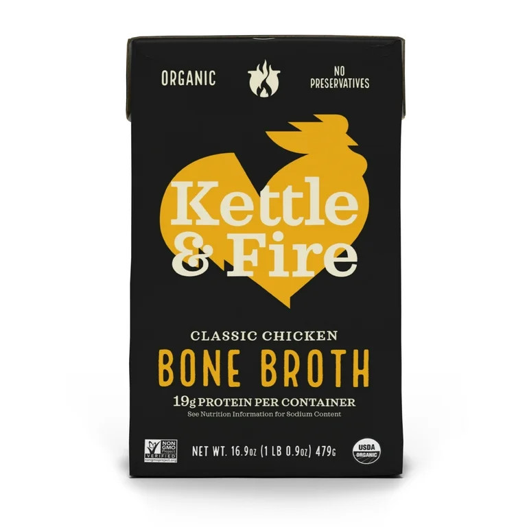 Kettle & Fire Chicken Bone Broth, Classic Chicken, 16.9 oz Shelf-Stable Carton | Walmart (US)