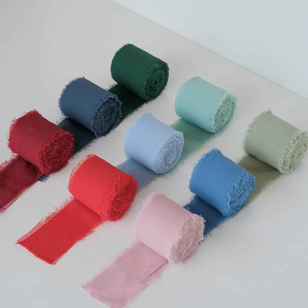 XIHOU 9 Rolls Handmade Fringe Chiffon Silk Ribbon Set for Wedding Invitations Bridal Bouquets Gif... | Amazon (US)