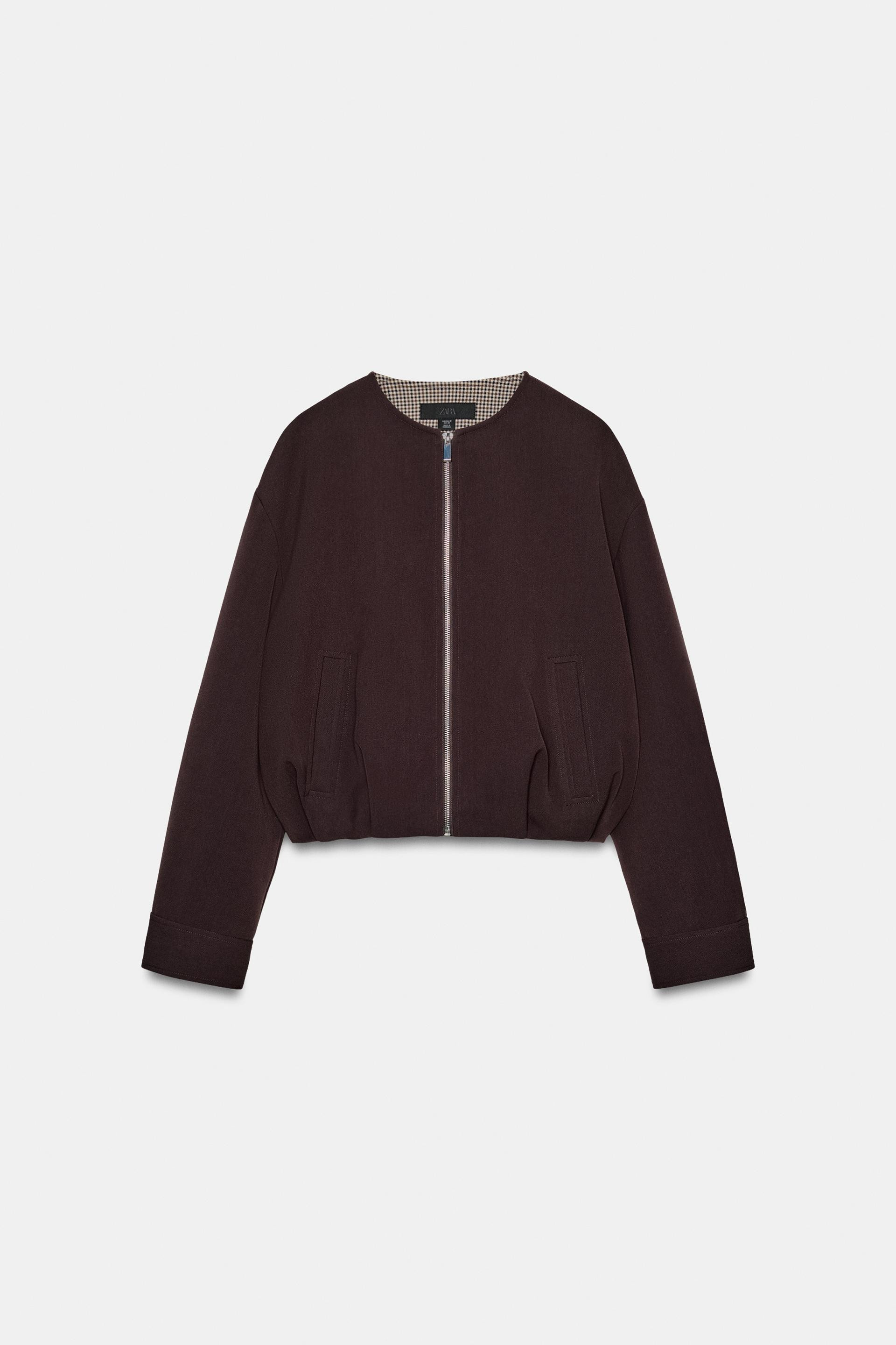 Zara - Bomber Jacket With Gathered Hem - Brown - Xxl - Woman | Zara UK