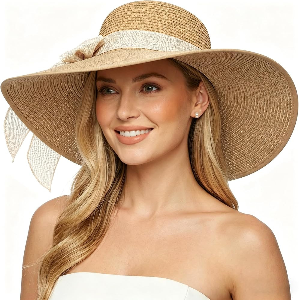 DRESHOW Beach Hats for Women Big Straw Wide Brim Summer Hat Floppy Foldable Roll up Cap Sun Hat U... | Amazon (US)